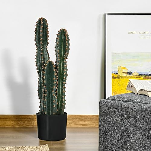 Outsunny Cactus Artificiel Grand réalisme Plante Artificielle Grande Taille dim. Ø 18 x 120H cm Vert - Nail Gallerys