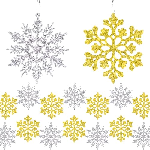 Ywwltt Flocons de Neige Décoration, Flocon de Neige Argent Paillettes, Flocon de Neige Decoration,Ornements de Flocon de Neige Scintillantes pour Arbre de Noël fenêtre Décoration (Or+Argent) - Nail Gallerys