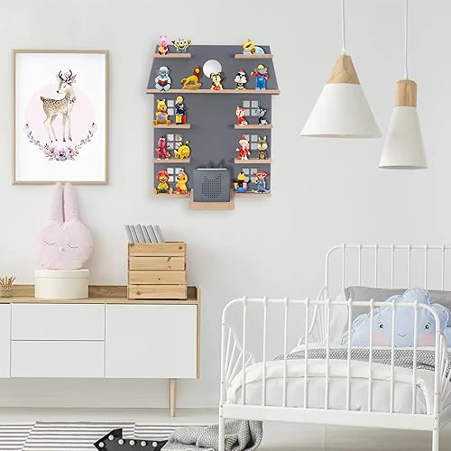 Dreamhigh® Étagère murale compatible avec Toniebox et Tonies - Design maison - Pour plus de 35 figurines - À suspendre au mur ou sur la table - Gris - 56 x 50 x 15 cm - Nail Gallerys