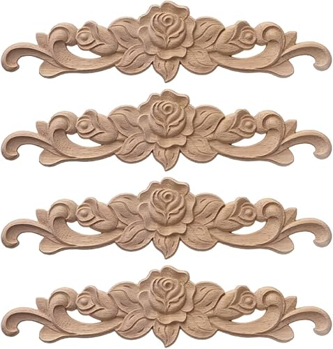 ISAKEN 4PCS Sculpté D'angle Décalque de Sculpture Applique d'angle de Sculpture,Décalcomanies D'angle de Sculpture en Bois,Sculpture Applique pour Décoration Meuble Porte et Lit - Nail Gallerys