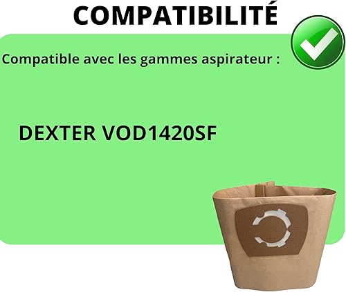 Sac aspirateur pour Dexter VOD1420SF sacs poussière [Lot 10] Phonillico® - Nail Gallerys