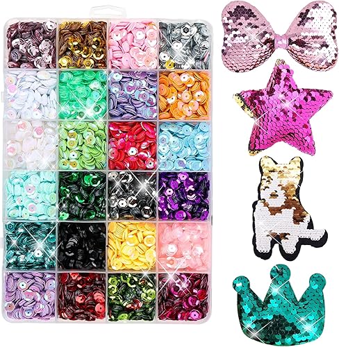 Sequins à Coudre,24 Couleurs Jeu de Paillettes Colorées Créatifs Paillettes,Paillettes Couture avec Boîte Pour Couture Paillettes Pour Fabrication d'Artisanat Décoration Vêtement Mariage Bijoux - Nail Gallerys