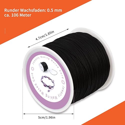 Cordon ciré pour la fabrication de bijoux, de bracelets, de perles, de 0,5 mm, pour bracelets, colliers (noir) - Nail Gallerys