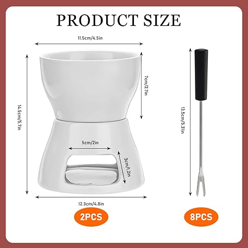 Lot de 2 chauffe-beurre en céramique avec 8 fourchettes, bol à fondue en porcelaine blanche pour fromage, caramel, tapas - Nail Gallerys