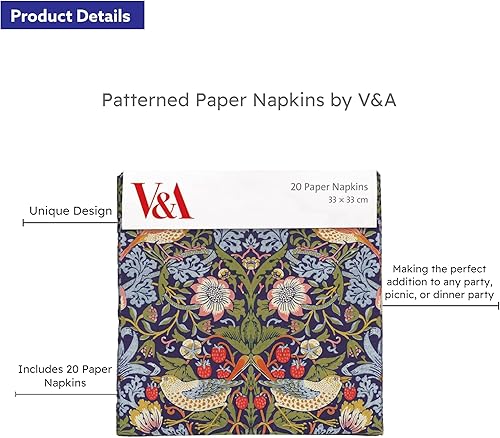 Museums & Galleries Lot de 20 Serviettes de Table en Papier Motif Strawberry Thief par William Morris - Nail Gallerys