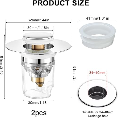 suaywo 2 pcs Bouchon de lavabo Salle de Bain, Bouchon Baignoire Universel, Bouchon de Baignoire 34-40 mm Adapté aux Cuisines et salles de Bain - Nail Gallerys