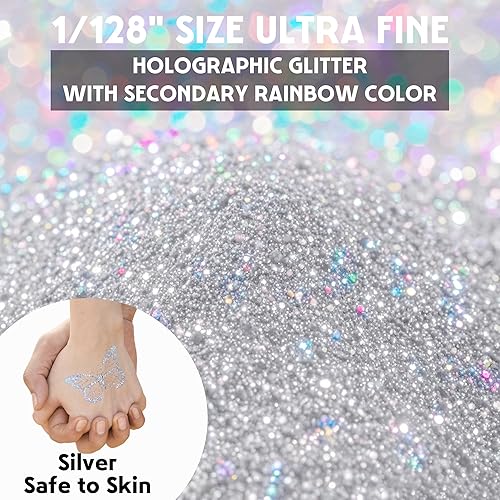 JEMESI Poudre de paillettes argentées, 140 g - 0,2 mm - Poudre pailletée ultra fine pour résine époxy, bricolage, peinture tumbler fabrication de bougies, paillettes cosmétiques, poudre à ongles - Nail Gallerys