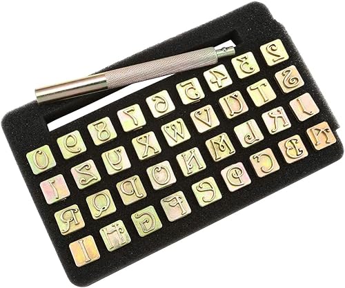 Mogokoyo 36pcs lettre à frapper, Kit de Poinçonnage de 9 mm en Forme de Lettres de l'Alphabet et de Chiffres Lettre Punch Bricolage Travaux Manuels pour Sac de Ceinture Chaussures - Nail Gallerys