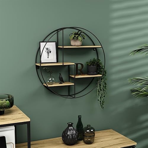 Vicco étagère Fyrk, Chêne Rustique/Noir, 55 x 55 cm Rond - Nail Gallerys