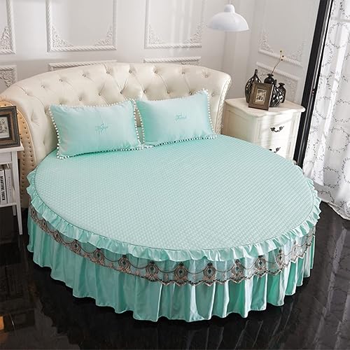 YUDEYU Forme ronde Jupe de lit Style européen Tissu en soie glacée Processus matelassé Draps-housses Protège-matelas Toppers Cache-sommiers Sur-matelas - Nail Gallerys