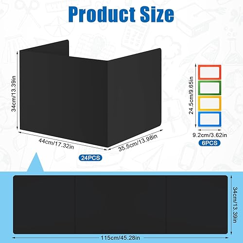 NQEUEPN 24pcs Séparateur de Bureau Ecole, Séparateurs de Carrel d'Étude avec 24 Étiquettes de Nom Tableau de Bureau de Classe Séparateurs de Bureau de Test pour Bureau d'Étudiant (Noir) - Nail Gallerys