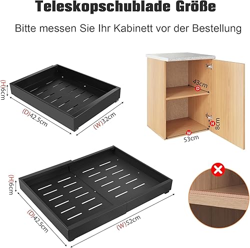 Sampoes Tiroir Coulissant Cuisine, Tiroir Télescopique Extensible 32-52cm x 42cm x7 cm, Rangement Placard Cuisine avec Adhésif, Tiroir Coulissant Placard pour l'organisation, 1 Pièce - Nail Gallerys