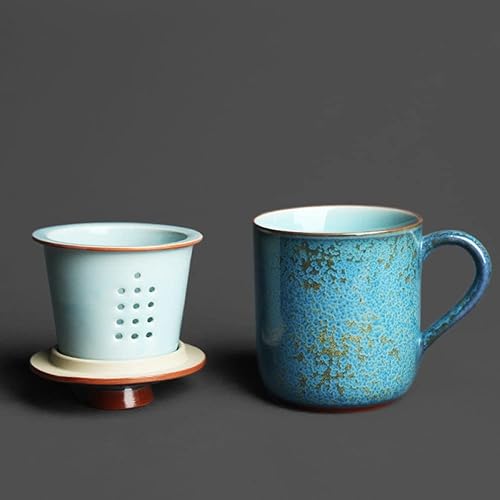 YlobdolY Tasse À Thé en Céramique avec Infuseur Et Couvercle,Tasse À Thé À Feuilles Mobiles avec Poignée,Tasse À Thé en Porcelaine Émaillée Bleu Jade Faite À La Main en Chine - Nail Gallerys