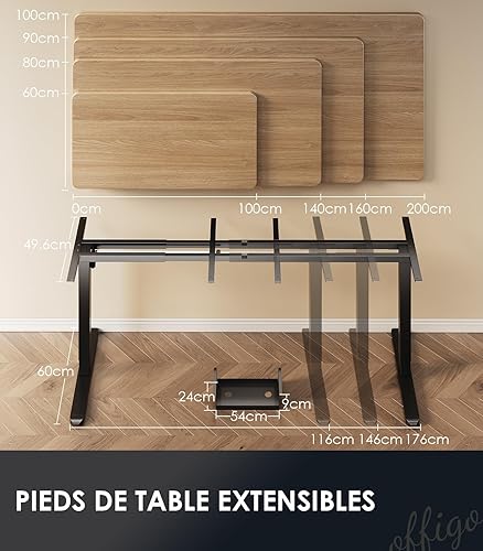 OffiGo Bureau Assis Debout, Pied Bureau Assis Debout Electrique Réglable en USB Port, 2 Barres Plus épaisses Ainsi Que 3 Commandes de Mémoire, Noir - Nail Gallerys