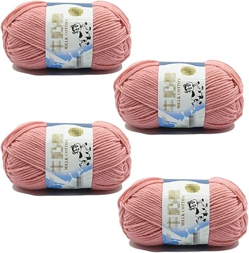 Lot de 4 rouleaux de 50 g/rouleau de fil de coton au lait uni pour crochet et crochet - Nail Gallerys