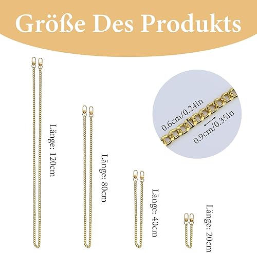 JRSHIRLEYLTD Lot de 4 chaînes de sac - Chaîne en métal - Chaîne de transport - Chaîne de portefeuille - Chaîne dorée - Pour bricolage, sac à main, portefeuille - Sac à bandoulière (20/40/80/120 cm) - Nail Gallerys