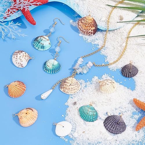 PH PandaHall 32pcs Breloques en Coquillage Naturel 4 Couleurs Breloques Pétoncles Teints Coquillages de Plage Breloques Teints Pendentifs de Coquillages D'Été Enveloppés pour Bracelets Bricolage - Nail Gallerys