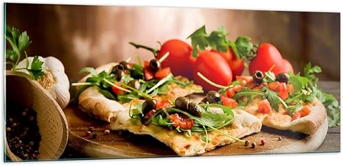 Moderne Impression sur Verre 100x40cm Image Tableau en Verre Decoration Murale Pizza vegetariana italie nourriture Grand Tableaux Decoratifs Muraux Chambre Panoramique Deco Salon Art GAB100x40-2540 - Nail Gallerys