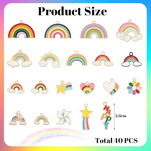 Moguri Lot de 40 breloques arc-en-ciel en forme de cœur pour bracelets, pendentifs en perles pour bijoux, porte-clés, connecteurs de bijoux, accessoires de bricolage, pendentifs - Nail Gallerys