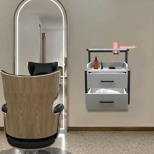 NoneDanGee Armoire murale multi-usages pour salon de coiffure avec support de sèche-cheveux et tiroirs, accessoires de coiffure, armoire murale de beauté, table de chevet, 40 x 30 x 48 cm (doré) - Nail Gallerys