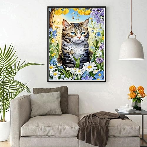 DPHERO 5D Chaton Mignon Diamond Painting Kits, DIY Fleurs Colorées Art du Diamant Painting Kit Complet, Broderie Kits de Peinture sur Diamant Point de Croix Painting pour Adultes Débutants 30x40 cm - Nail Gallerys
