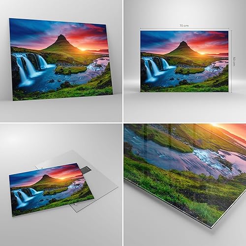Moderne Impression sur Verre Coucher de soleil Cascade Islande volcan Image Tableau en Verre Decoration Murale 70x50cm Deco Salon Chambre Horizontal Petit Tableaux Decoratifs Muraux Art GAA70x50-2963 - Nail Gallerys