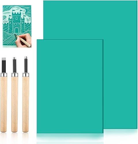 Linogravure Plaque Kit, A4 + A5 Plaque de Linoléum Verte, Plaques d'impression linoléum pour la Gravure, DIY Impression en Reliefs Papier carbone - Nail Gallerys