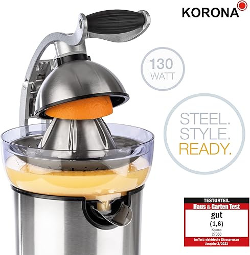 Korona 27050 Presse Agrumes Electrique | Boîtier en acier inoxydable de haute qualité | Levier professionnel | Puissant 130W |bec Anti-gouttes| Acier inoxydable | Nettoyage facile| Noir - Nail Gallerys