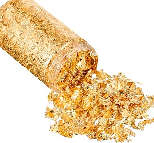 Hicarer 15 Grammes Flocons de Feuille d'or Flocons de Feuille d'or Flocons de Feuille Métalliques Dorés pour Dorure, Arts de la Peinture, et Bricolage (Or) - Nail Gallerys
