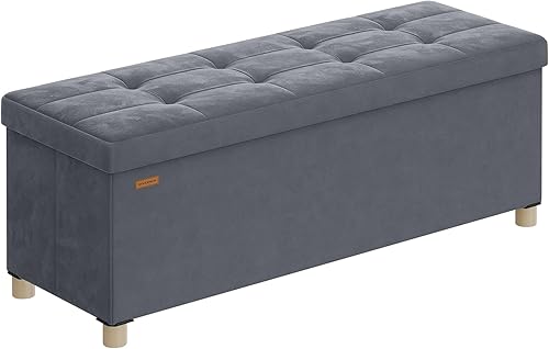 SONGMICS Tabouret de Rangement, Cube Pliable, 38 x 38 x 40 cm, Pouf, Repose-Pieds, 37 L, Surface en Velours, pour Chambre, Salon, Dortoir, Gris Ardoise LSF0516G01 - Nail Gallerys