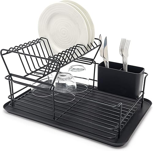 simplywire - Égouttoir à Vaisselle à Deux Niveaux - Égouttoir à Assiettes et Porte-Couverts Amovibles - Noir - Nail Gallerys