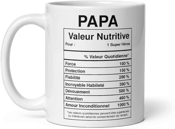 L'Esprit Des Anges Tasse-Mug Cadeau Papa -Étiquette Valeur Nutritive Exceptionnelle- Idée Cadeau Humour Papa Original Anniversaire Fête de Pères - Nail Gallerys