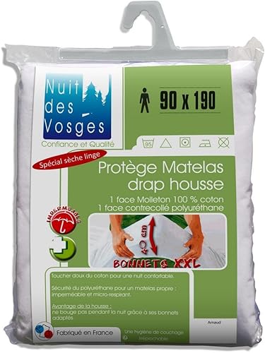 Nuit des Vosges Arnaud Protège Matelas Drap Housse Imperméable avec Bonnets Extra-Larges 40 cm Coton Blanc 190 x 140 cm - Nail Gallerys