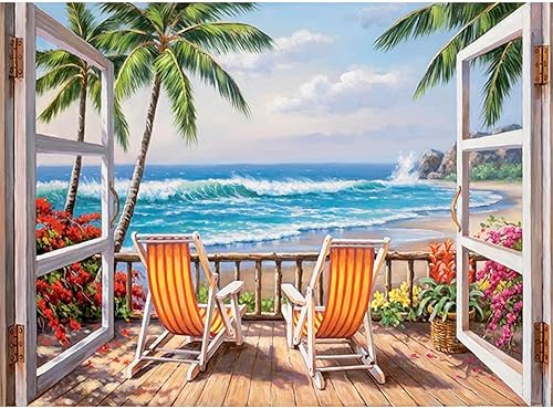 DAERLE Peinture Diamant Adulte, Plage de sable Diamond Painting 5D Complet, Diamant Paysage Kits, Mer Diamant Strass Point de Croix Cristal Painting pour Murale Décoration 40x30cm - Nail Gallerys