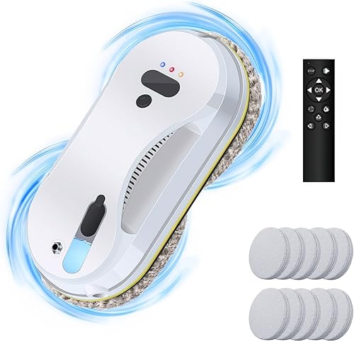 Robot Nettoyeur Vitres, 5600 PaRobot Laveur de Vitre Automatique, Navigation Intelligente, Télécommande, Système de Sécurité, Robot Lave Vitre pour Toutes Les Surfaces Lisses, avec 10 Chiffons(C) - Nail Gallerys