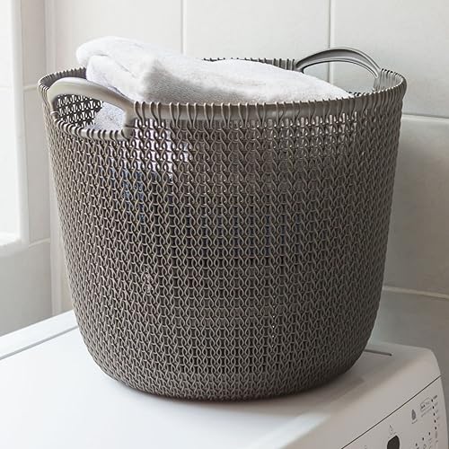 CURVER Panier de Rangement Rond 30L, Aspect Tricot - Pour Ranger le Salon, la Chambre, la Salle de Bain ou le Bureau - 39,5 x 38 x 33,4 cm - Bleu Gris - Nail Gallerys