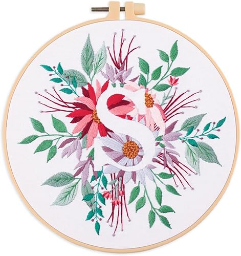 Abillyn Kit de broderie au point de croix Lettre G et fleurs estampillées avec motif imprimé (lettre G) - Nail Gallerys