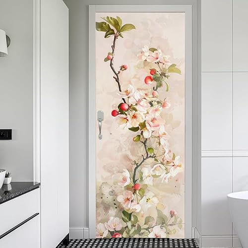 Stickers Porte Blanc Sticker Porte Trompe l'oeil Fleurs Blanches Papier Peint Auto Adhésif, PVC Imperméable Poster Autocollants pour Salon Cuisine Chambre Salle de Bain 85 x 200 cm E899 - Nail Gallerys