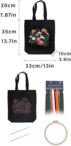 Sacs en toile - Kit de broderie noir avec sac, Kit de Broderie de Sac en Toile, produit non fini,Instructions incluses,compris aiguille et fil,Adapté aux débutants adultes et aux amateurs de broderie - Nail Gallerys