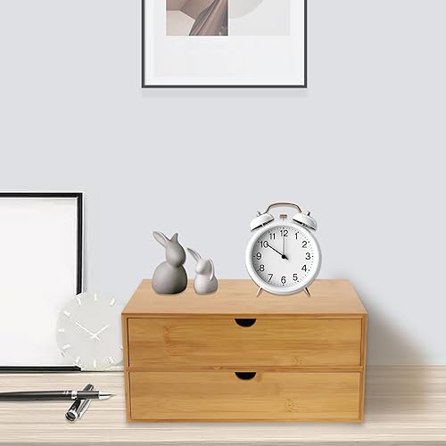 Mini organisateur de bureau, en bambou, boîte de rangement pour table, boîte de rangement en bambou avec 2 tiroirs, pas de montage nécessaire, pour le bureau, la maison, les articles de toilette - Nail Gallerys