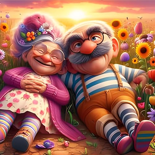 QINRUBB DIY 5D Dessin Animé Amoureux Peinture Diamant Painting Kit, 5D Sunset Art du Diamant Complet Kits, Elderly Diamond Art Kits Point de Croix Painting pour Adultes Débutants Maison Décor 30x30cm - Nail Gallerys