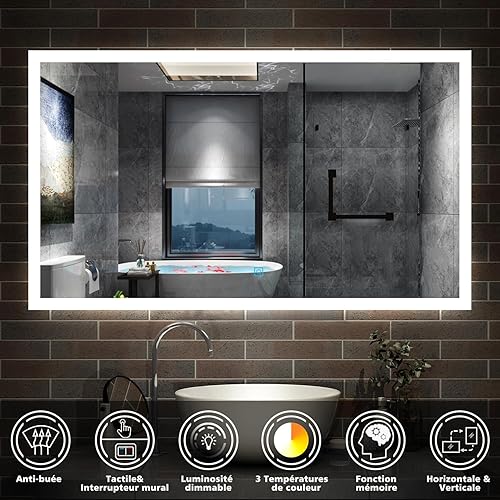 AICA Ensemble Meuble Salle de Bain 60cm Simple Vasque et Miroir Lumineux 3 Couleurs et dimmable Anthracite - Nail Gallerys