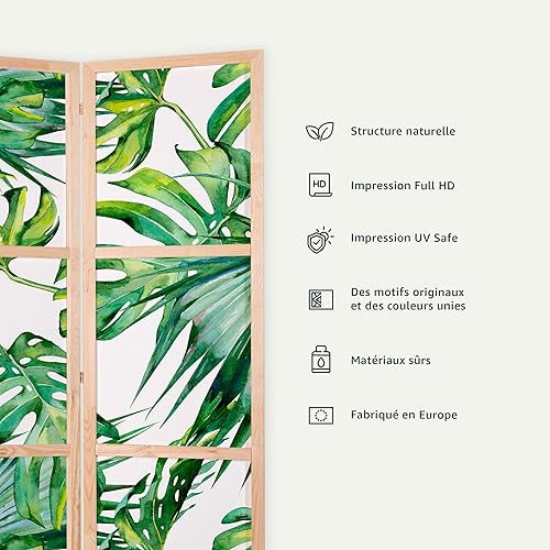 murando - Paravent Intérieur Japonais 225x172 cm - Séparateur de Pièce en Bois Naturel et Toile Imprimée - Cloison de Séparation pour Chambre - Paravent Oriental Portable et Pliable b-C-1015-bh-c - Nail Gallerys