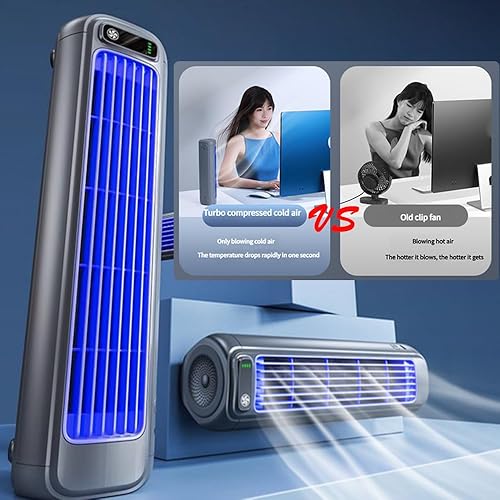 Cooling Ace, Portable Air Conditioner,3 Speeds Adjustable, Turbo compressed cold air, super Quiet, hanging and vertical, USB Rechargeable Fan, Tower Fan for Office, Bedroom, Kitchen (Gray) - Nail Gallerys