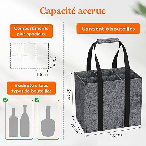 Lifewit Sac à bouteilles en feutre pliable avec 6 compartiments, avec poignée, pour vin, boissons, bière, champagne, bouteille de vin, sac de boisson, gris, 30 x 20 x 26 cm, gris, 30.00x20.00x26.00CM, - Nail Gallerys