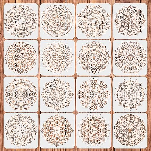 16Pièces Pochoirs Mandala,Pochoirs de Mandalas Pochoirs de peinture de points de mandalas pour la peinture d'art décorative d'ornements d'albums de découpage -20x20cm - Nail Gallerys