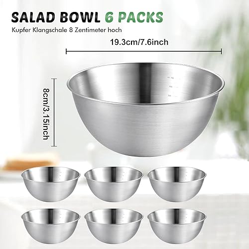 6 Pcs Bol Inox, Bols Mélangeurs En Acier Inoxydable, Saladiers Mélangeurs En Acier Inoxydable, Ensemble De Bols Mélangeurs, Saladier Inox, Avec Mesure Bol En Inox Bol, Pour La Cuisine (19.3*10*8CM) - Nail Gallerys