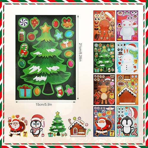 16 Feuilles d'Autocollants Noël pour Enfants, Amusants Créez Vos Propres Autocollants de Personnages Noël Père Noël Bonhomme de Neige Élan Autocollants pour Travaux Manuels Activités de Noël - Nail Gallerys