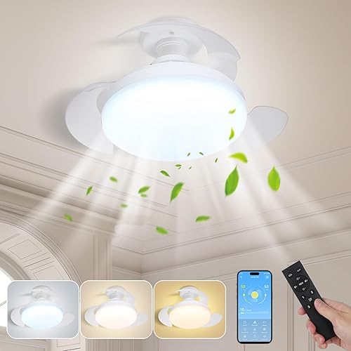 Rosnek Ventilateur de Plafond avec éclairage, Plafonnier LED 48W avec Ventilateur, Contrôle APP & Télécommande, Fonction de Minuterie, Petit Ventilateur Silencieux Lumière pour Chambre à Coucher - Nail Gallerys