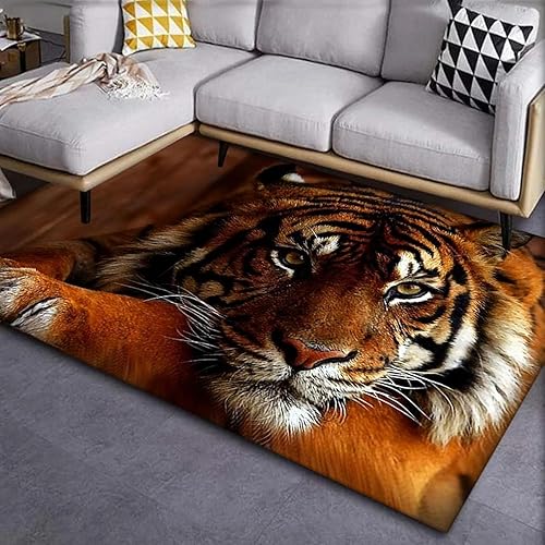 Sxakswol Tapis de Salon Tigre Tapis 80x150 cm Poil Court Moderne Chambre Enfant Adulte Animal 3D Doux Lavable Antidérapant pour Entrée, Cuisine, Couloir a-6092 - Nail Gallerys